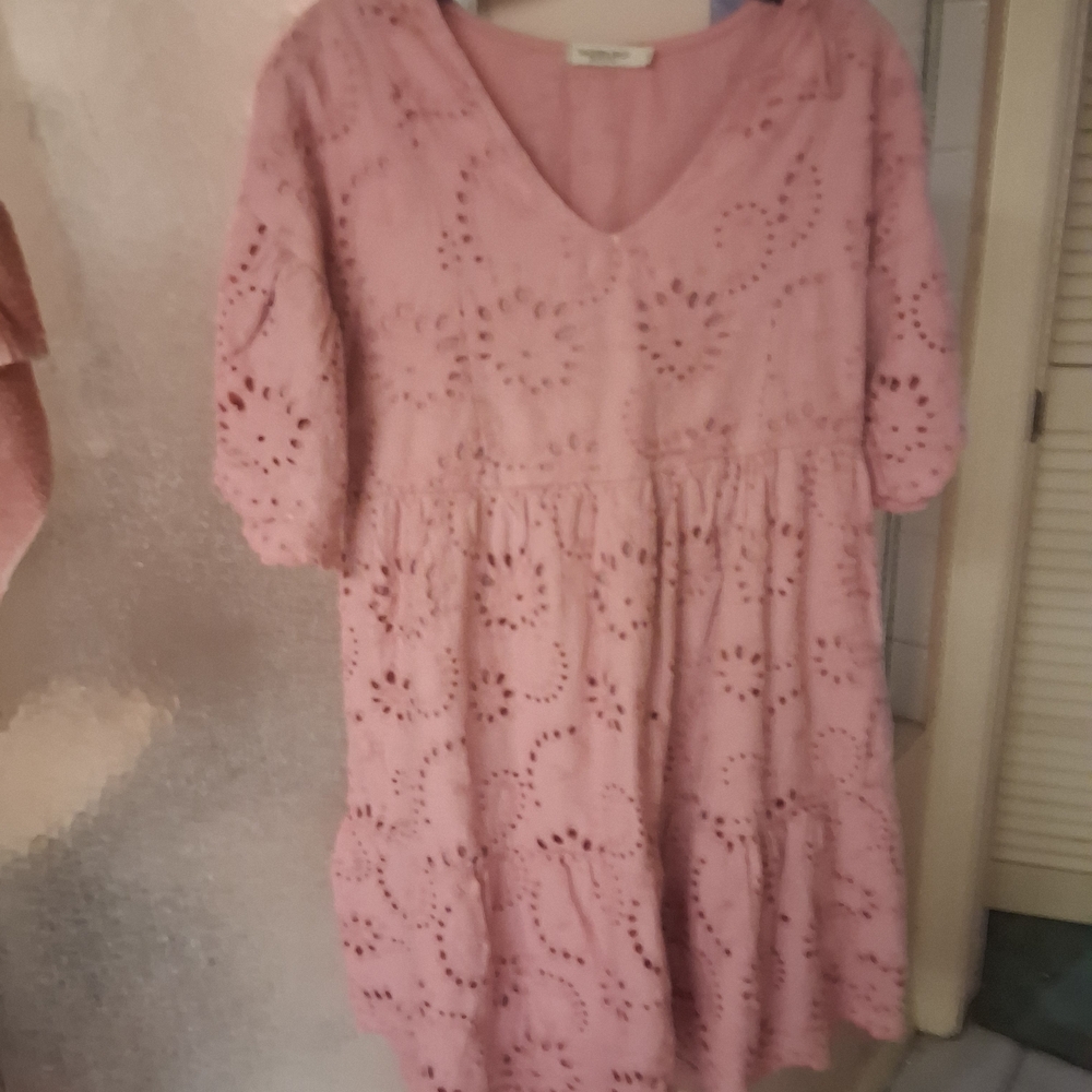 Valentina Naldi Dusty Rose XS Eyelet Dress Made In Italy Baby Doll